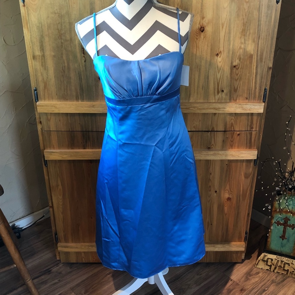 David's Bridal F14025 Blue Spaghetti Straps A Line